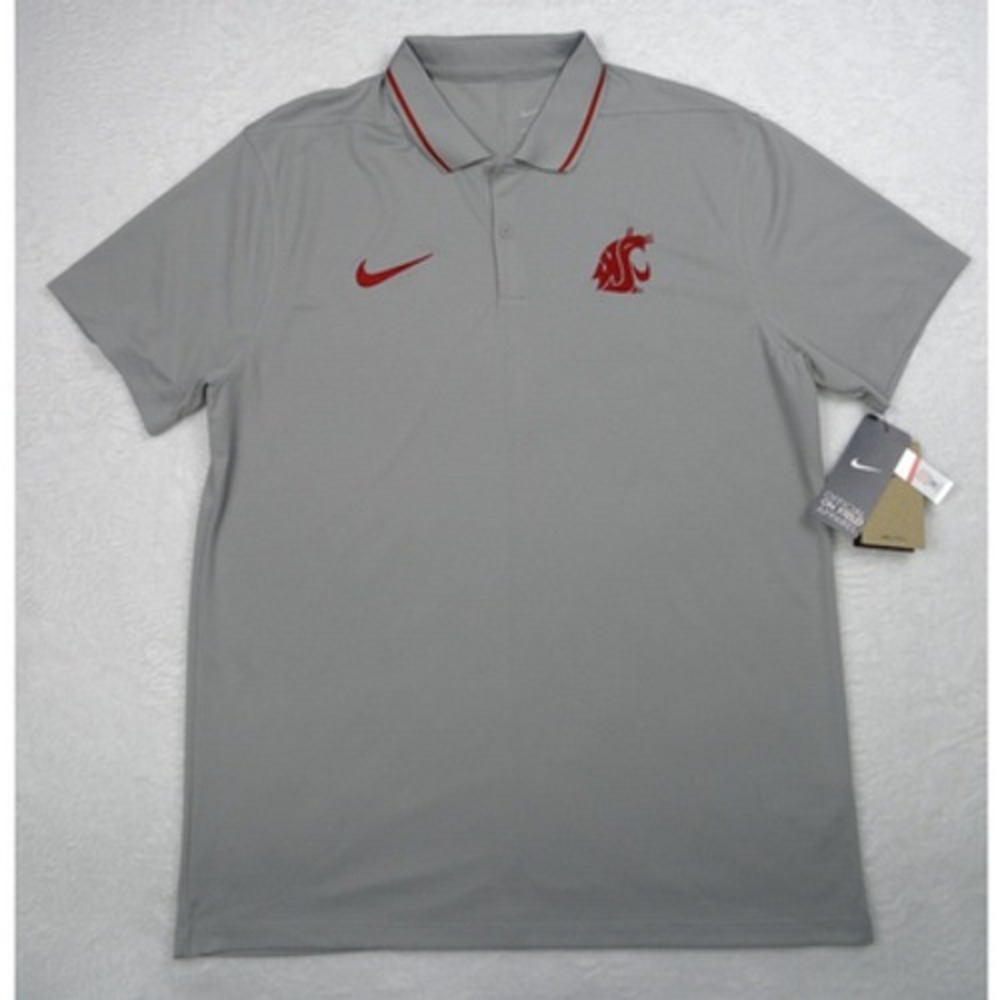 Nike Washington State Cougars Mens Polo Size Large Gray Dri-Fit On Field Coach